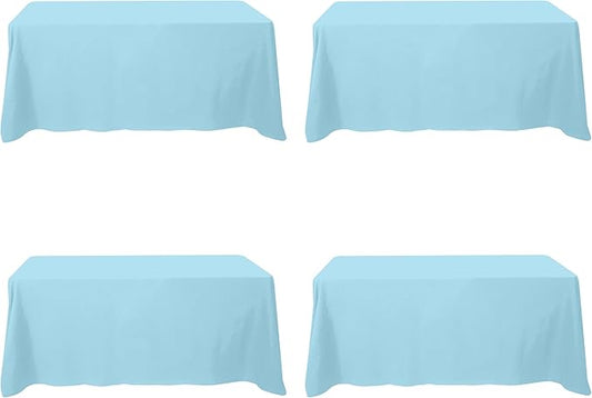 BRILLMAX 4 Pack Light Blue Tablecloths 90 x 132 Inch for 6ft Rectangle Tables - 150 GSM Polyester Fabric, Floor Length Drop, Water, Stain & Wrinkle Resistant Cloth Cover for Wedding Reception Banquet