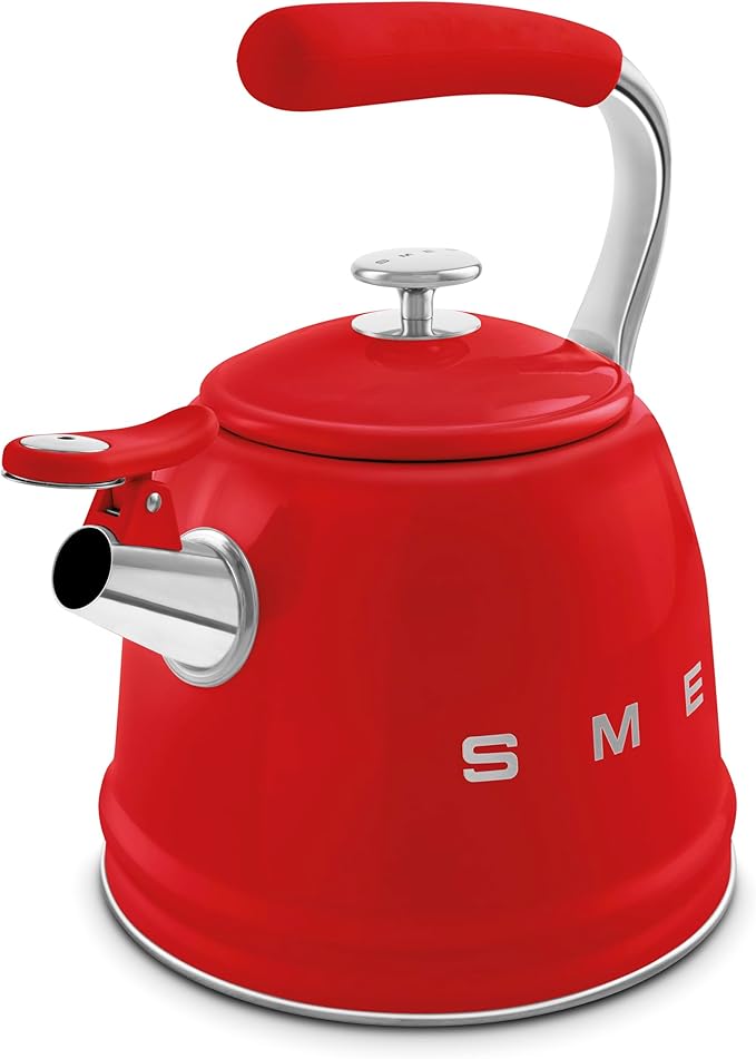 Smeg, WKF01RD Whistling Kettle, Stainless Steel, 2.3 L Capacity, Removable Lid and Measuring Spout, Induction Compatible, Red