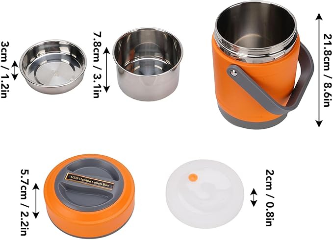 TOPINCN Thermal Cooker Pot Portable Stainless Steel 2L Thermal Cooking Pot with 3+1 Containers Mini Constant Temperature Heat Preservation Lifting Potfor Travel Camping Office (Orange)