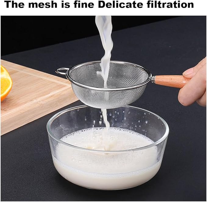 3Pcs Stainless Steel Fine Mesh Strainer Set Versatile Long-Handle Sieves for Flour Tea Coffee Oil Filtering(2.76 Inch,3.15Inch,3.94Inch)