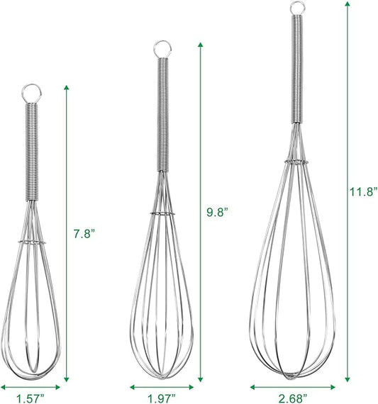 ForTomorrow Stainless Steel Whisk Set - 8"+10"+12" Thin Handle Wisk Balloon Wire Whisks Kitchen Tool for Cooking, Baking, Mixing Blending, Whisking, Beating, Stirring