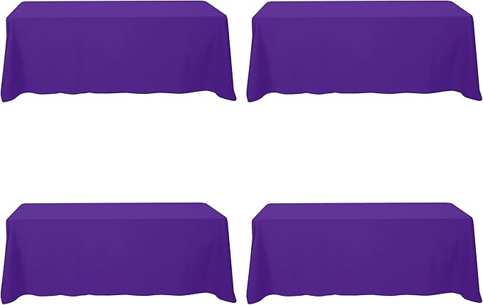 BRILLMAX 4 Pack Purple Tablecloths 90 x 156 Inch for 8ft Rectangle Tables - 150 GSM Polyester Fabric, Floor Length Drop, Water, Stain & Wrinkle Resistant Cloth Cover for Wedding Reception Banquet