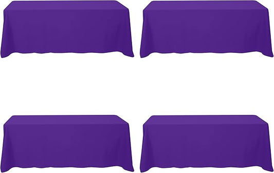 BRILLMAX 4 Pack Purple Tablecloths 90 x 156 Inch for 8ft Rectangle Tables - 150 GSM Polyester Fabric, Floor Length Drop, Water, Stain & Wrinkle Resistant Cloth Cover for Wedding Reception Banquet