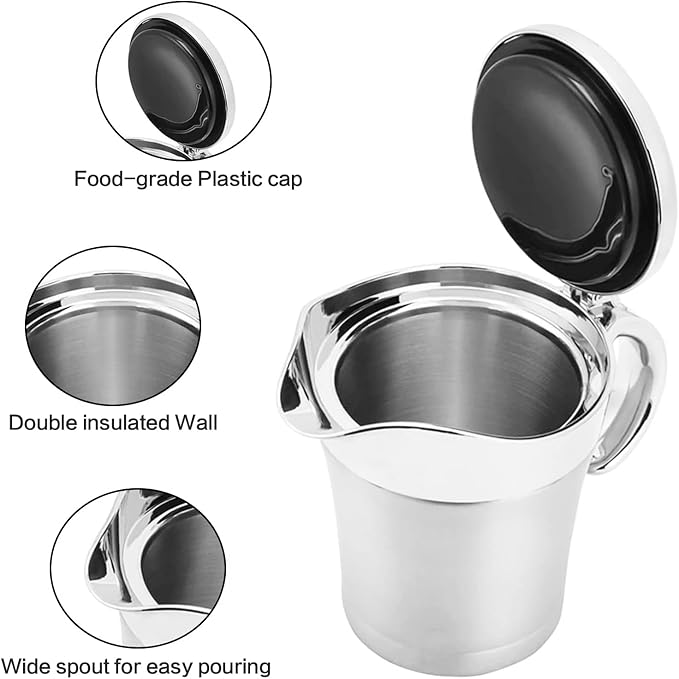 Stainless Steel thermal Gravy Boat, 16 Oz Double Insulated Gravy Sauce Jug with Hinged Lid for Family Dinner, Thanksgiving, Halloween, Christmas