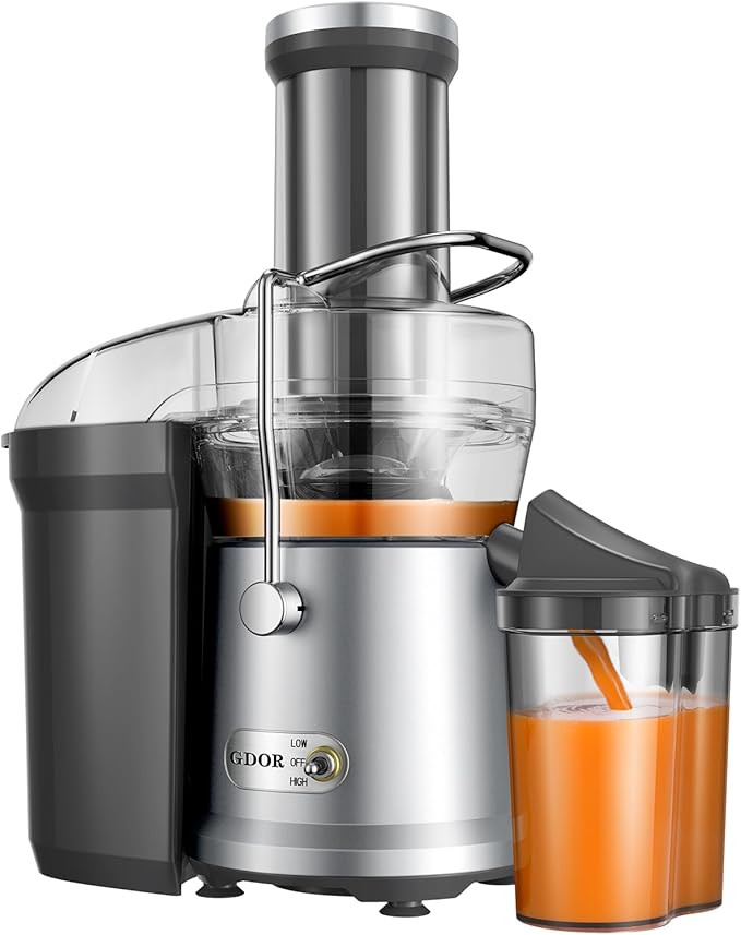 GDOR Powerful 1200W Juicer with Larger 3.2" Feed Chute, Titanium Enhanced Cutting System, Centrifugal Juice Extractor Maker with Heavy Duty Full Copper Motor, Dual Speeds, BPA-Free, Silver