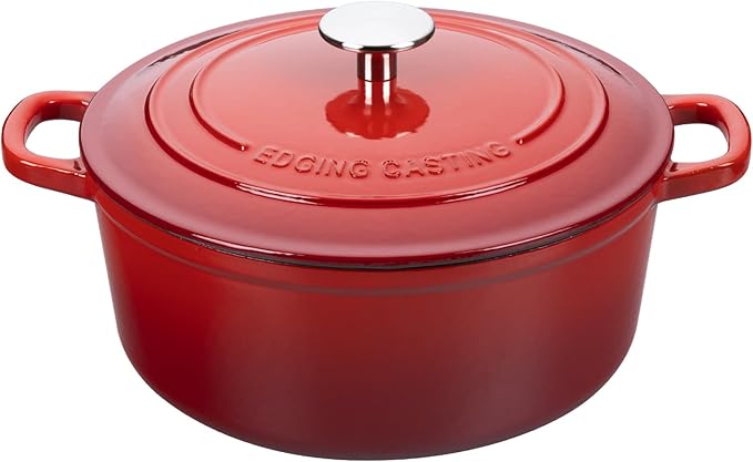EDGING CASTING Enameled Cast Iron Dutch Oven Pot with Lid, 7 Quart, Round Dutch Ovens, Bread Oven Dual Handles, for Bread Baking, Oven Safe up to 500°F, Red
