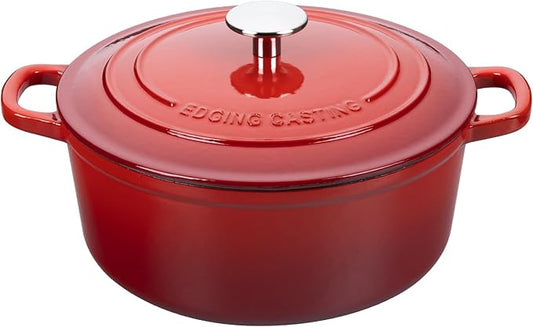 EDGING CASTING Enameled Cast Iron Dutch Oven Pot with Lid, 7 Quart, Round Dutch Ovens, Bread Oven Dual Handles, for Bread Baking, Oven Safe up to 500°F, Red