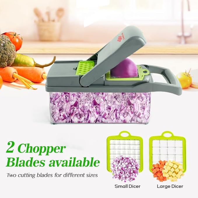 ZARIN 16‑in‑1 Vegetable Chopper & Slicer – Multi-Function Kitchen Gadget for Onions, Fruits & Vegetables – Mandoline Slicer with Interchangeable Blades for Easy Meal Prep