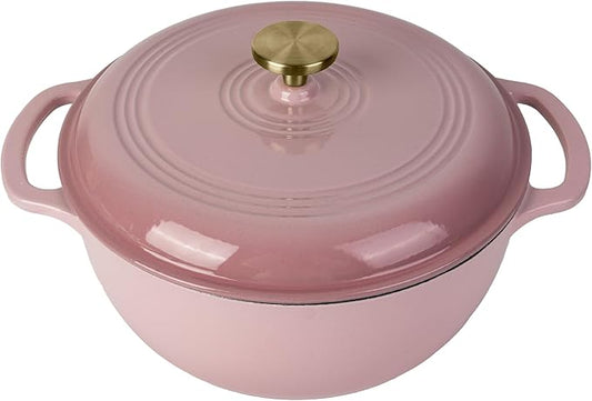 Fijxzct Premium Enameled Cast Iron Dutch Oven for Bread Baking | Non-Stick 5.5QT Oval Bread Oven with Lid | Perfect for Sourdough, Loaf, and Artisan Baking (Round Pink, 5.5 QT)