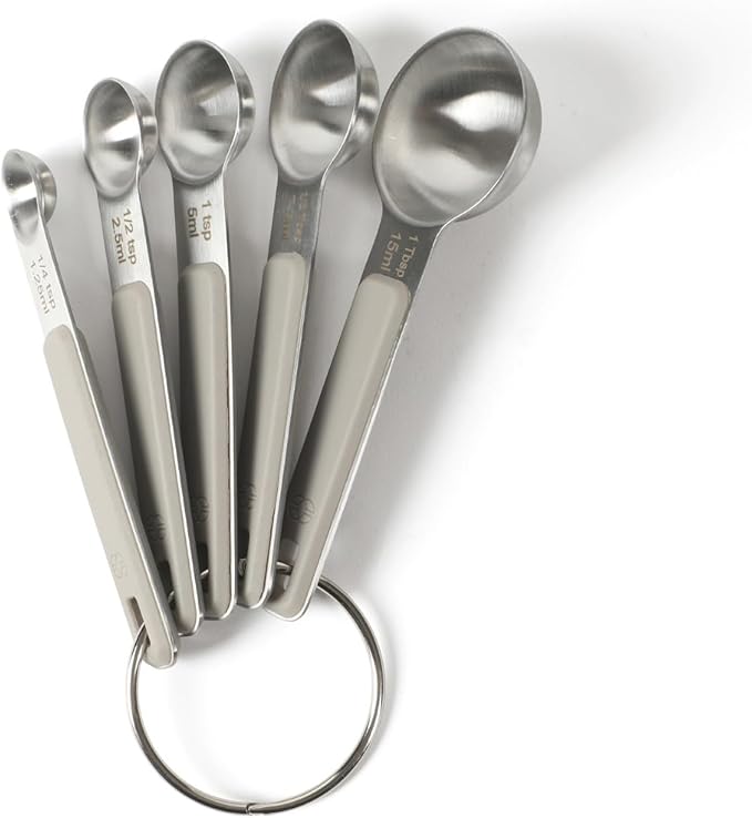 Calphalon Prime 5 Piece Stainless Steel Measuring Spoons W/Taupe Silicone Handles