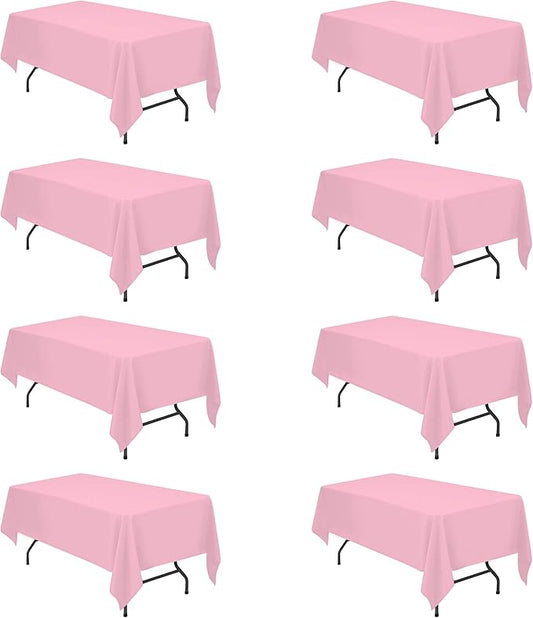 BRILLMAX 8 Pack Pink Tablecloths 60 x 102 Inch for 6ft Rectangle Tables - 150 GSM Polyester Fabric, 15" Standard Drop, Water, Stain & Wrinkle Resistant Cloth Cover for Wedding Banquet Dining Buffet