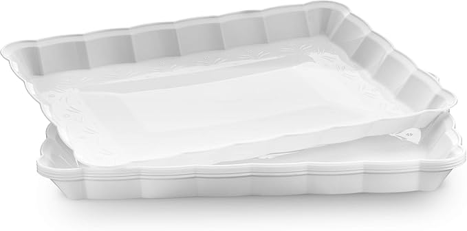 Plasticpro Plastic Serving Trays - Serving Platters Rectangle 9X13 Disposable Party Dish 12 White