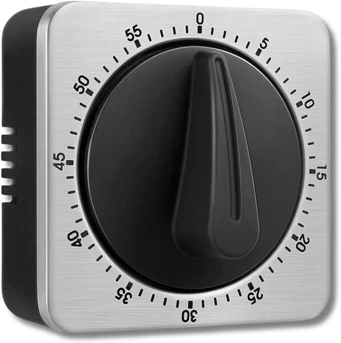 Searon Mechanical Kitchen Timer Magnetic with Loud Alarm, 60-Minute Manual Wind Up Analog Countdown Timer with Stainless Steel Scale, No Batteries for Chef Cooking, Baking, Egg, Oven, Seniors