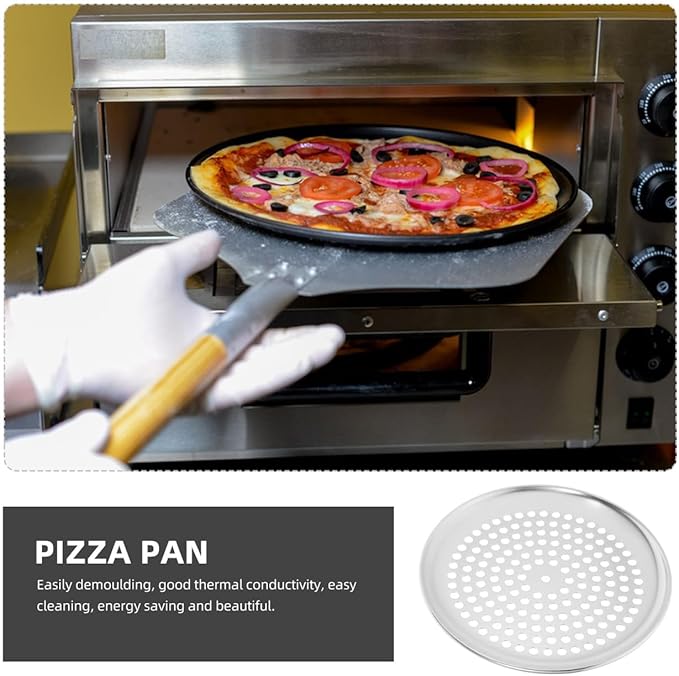 VINTORKY Perforated Pizza pan Stainless Steel Baking pan Stainless Steel Pizza pan Non Stick Frying Pans Stainless Steel Skillet Household Baking Tray Non- Stick Pizza Pan Round Baking Tray, 23x23cm