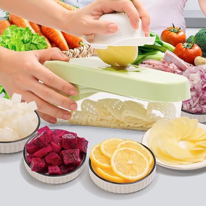 14-in-1 Adjustable Mandoline Chopper – Vegetable Slicer with Container, Blade Guard & Peeler – No-Slip Base