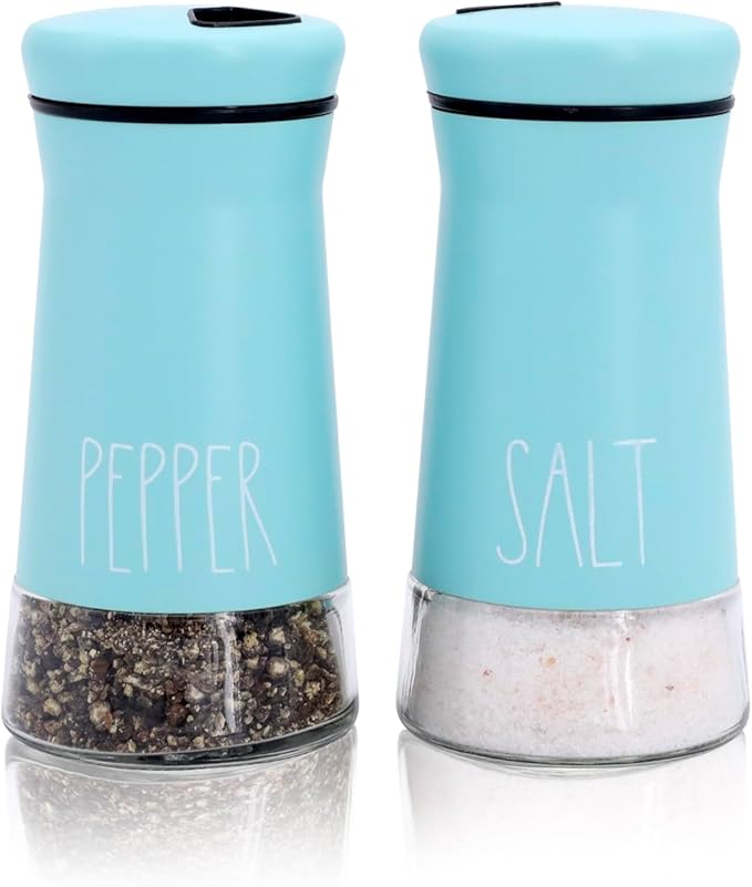 Teal Salt and Pepper Shakers with Adjustable Pour Holes, Refillable Salt Shaker by Aelga, Ideal for Himalayan, Kosher, Black and White Pepper, Teal Kitchen Accessories