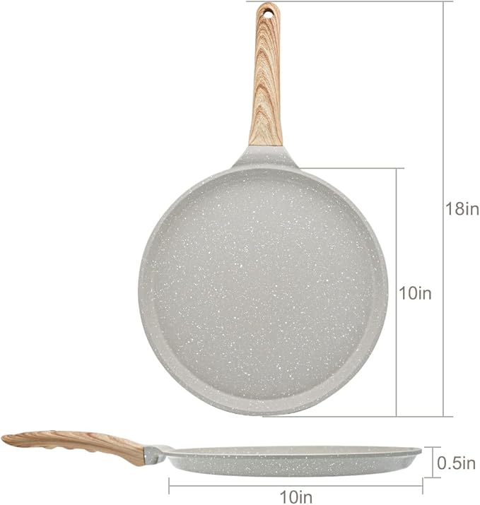 Bobikuke 10 inch Crepe Pan, Nonstick Pan for Crepes Omelette Tortillas, Dosa Tawa Tortilla Pan, Griddle Pancake Pan for Roti Indian, Induction Compatible