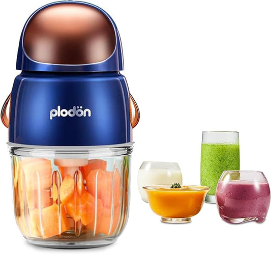 Plodon Baby Food Maker Mini Cute and Small Food Processor Puree Blender Grinder Chopper 300ml Cup Glass Bowl with 8 Blade Electric (Spaceman-Blue)