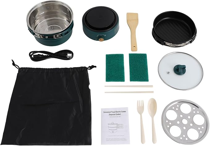 500W 1.6L Portable Electric Hot Pot with Foldable Handles, Power Adjustment Non-stick Frying Pan Mini Hot Pot Multi-Functional Ramen Noodle Cooker for Pasta, Steak (Green)