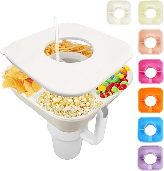 Snack Bowl for Stanley Cup 40 oz Tumbler, Reusable Snack Tray with Lid, Snacks Ring, Silicone Food Holder for Stanley Cup Accessories (Ivory)