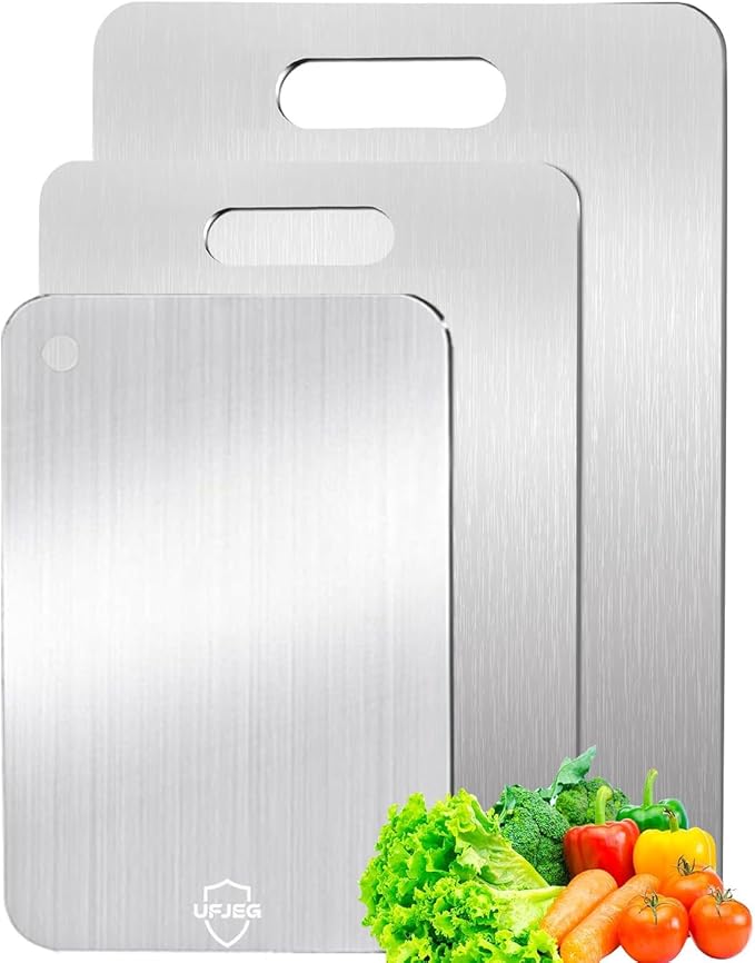 UFJEG Titanium Cutting Board, 3 PCS Titanium Cutting Boards for Kitchen, Non Toxic, Double-Sided Food Grade Chopping Board for Outdoor Camping(15.6" x 11", 13" x 9.3", 11.8" x 7.8")