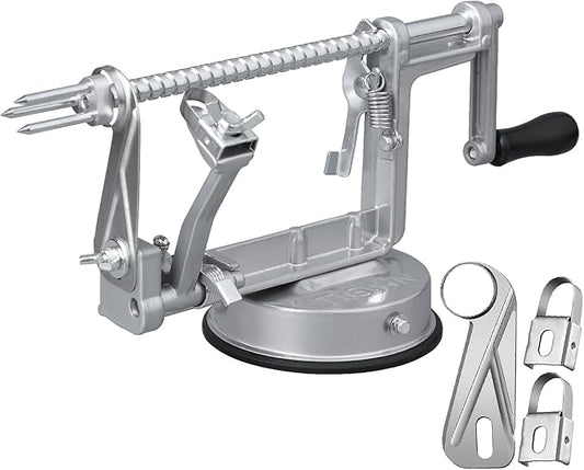 Apple Peeler Corer, Long lasting Chrome Cast Magnesium Alloy Apple Peeler Slicer Corer with Stainless Steel Blades and Powerful Suction Base for Apples and Potato(Grey)