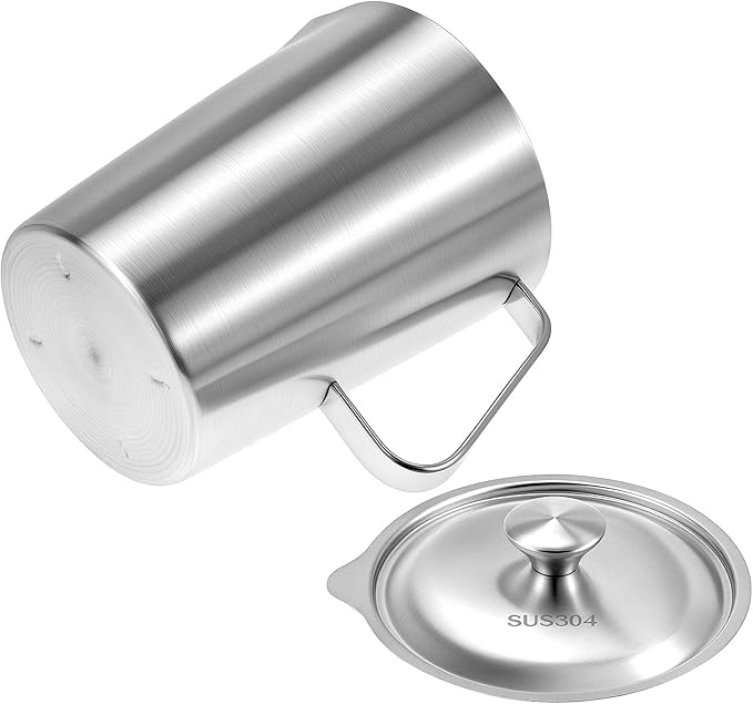 QWORK Large 70 oz Stainless Steel Measuring Cup with Removable Lid – Extra Capacity Marked Pitcher for Kitchen, Coffee & Bar Use