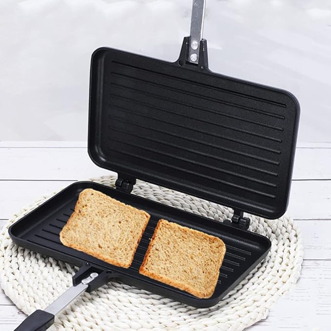 Hemoton Double-Sided Nonstick Sandwich Baking Pan 14 Inch Aluminum Grill Pan for Stovetop Cooking Breakfast Omelette Toast and More