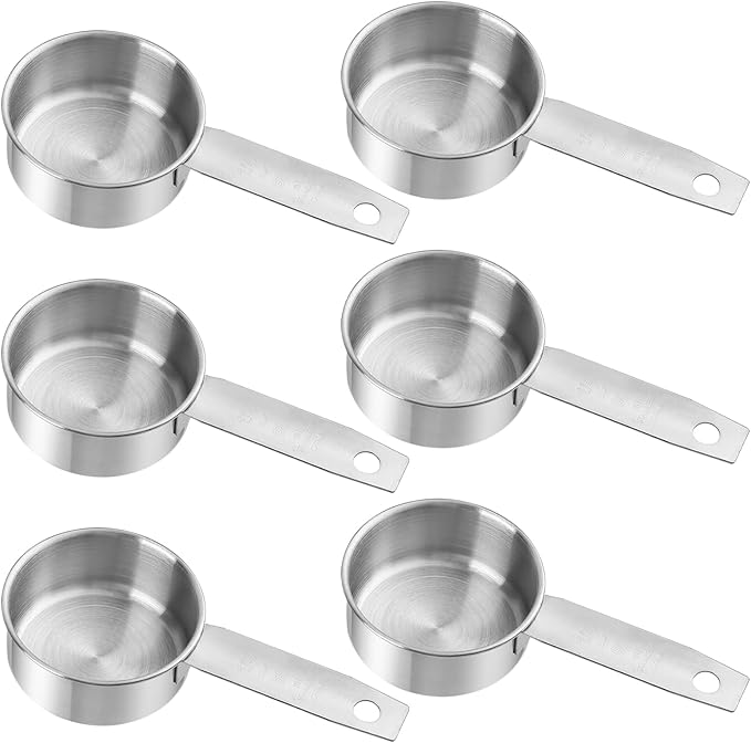 6Pcs Stainless Steel Measuring Cup, 1/4 Cup - 60ml Metal Measuring Cup, Comfortable Hand Feeling Measuring Scoops for Coffee Cooking Baking Kitchen