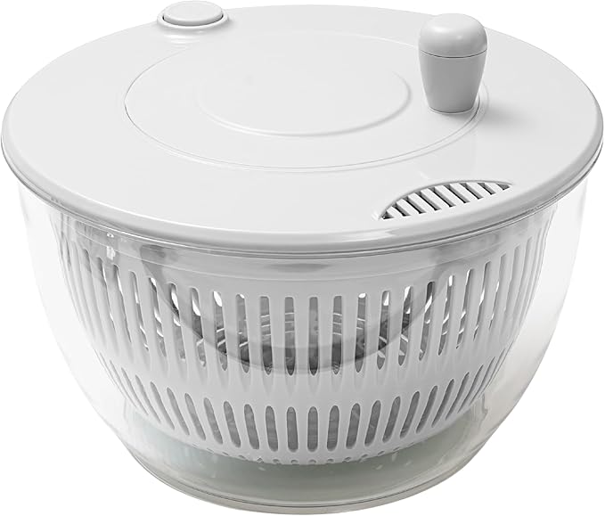 Large Salad Spinner 7-in-1 – Vegetable & Fruit Washer, Dryer, Slicer, Shredder, Juicer – Non-Slip, BPA-Free, Dishwasher Safe Lettuce Spinner Bowl for Meal Prep (White)