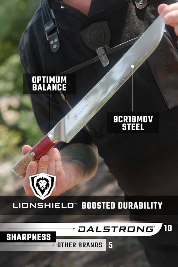 Dalstrong Slicing Knife - 12 Inch Slicer - Valhalla Series - 9CR18MOV HC Steel - Red Resin & Wood Handle - Razor Sharp - Carving, BBQ, Brisket - With Leather