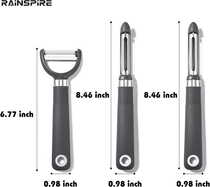 Rainspire 3-Piece Peeler Set, Premium Swivel Vegetable Peeler, Kitchen Gadgets Apple Peeler Potato Peeler Veggie Peeler Fruit Peeler, Dishwasher Safe Kitchen Accessories, Grey