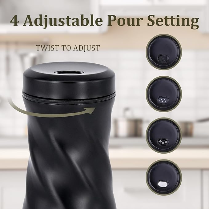 Black Salt and Pepper Shakers with Adjustable Pour Hole by NEODACO, Modern Glass Salt Shaker with Stainless Steel Lids for Kitchen Gadgets Table, RV, Ideal for Himalayan, Kosher, and Black Pepper