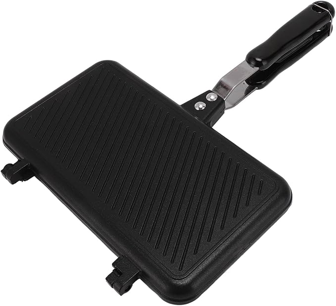 Nonstick Stovetop Waffle Pan, Aluminum Portable Waffle Maker for Family Breakfast, Camping, DIY Crisp Waffles, Long Handle, Even Heating, Quick Baking in 5 Minutes (Style 2)