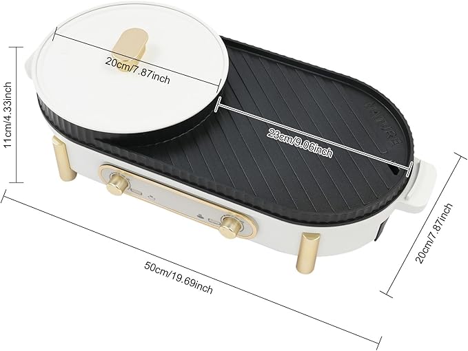 Hot Pot with Grill, 2 in 1 Indoor Non-Stick Electric Hot Pot and Frying Pan, Dual Temper Control, Fast Heating for BBQ Steaks, Portable Multifunct BBQ Grill for Outdoor Party (C-Round Pot)
