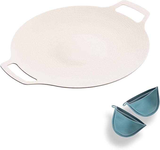 JIANG REN Korean bbq Grill Pan - 13" kbbq Grill ， Round Aluminum GriddleGriddle with Silicon Handles ，Nonstick Skillet Camping Wok for Indoor & Outdoor, Works on Induction, Gas, Electric Stovetops