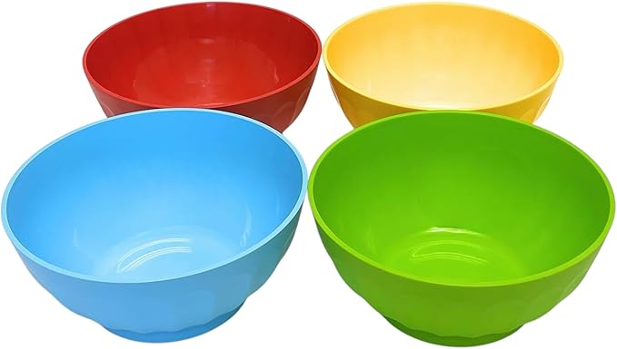 Mintra Colorful Unbreakable Plastic Bowl 4pk (Large - 1.8L Set 1 Blue, Yellow, Red, Green