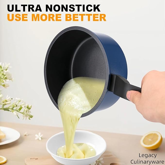 Legacy Culinaryware Nonstick Sauce Pan with Lid,2QT small pot, PFOA Free,Kitchen Pots Induction Pot,Blue