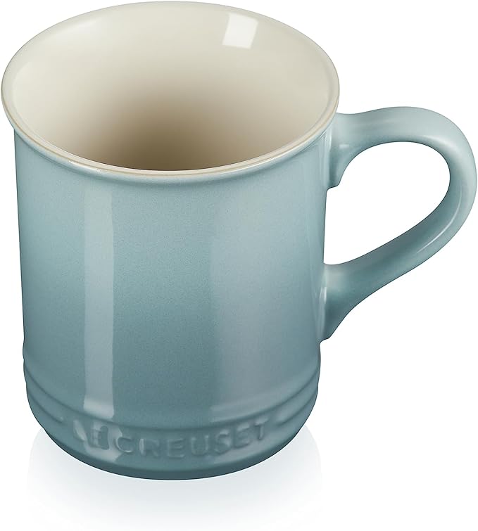 Le Creuset Enamel On Steel Demi Kettle with Metal Finishes & Stoneware Set of 2 Mugs, 1.25 qt. Kettle & (2) 14 oz. Mugs, Sea Salt
