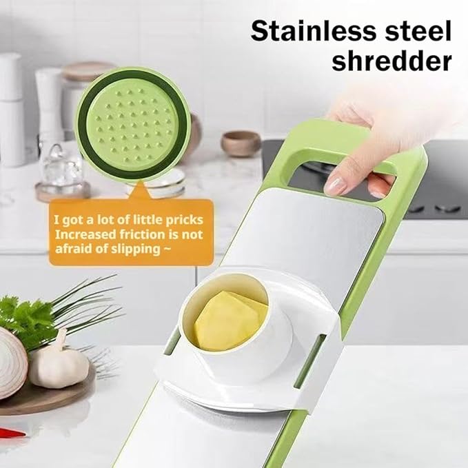 Multifunctional Vegetable Cutter,Vegetable Chopper Set,Manual Food Cutter & Dicer with 3 Blades,Hand Safe Knife, Mandoline Slicer for Vegetables, Meal Prep & More,Kitchen Gadgets (Slivery)