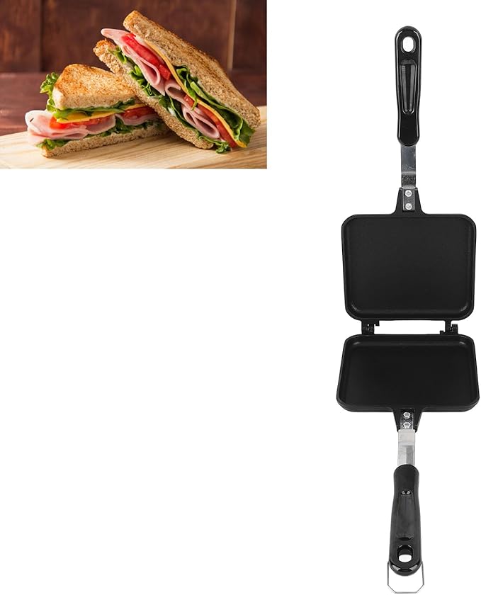 Sandwich Maker Non Stick Hot Sandwich Panini Maker with Handle Aluminum Alloy Grilled Panini Maker Frying Pan Uniform Heating Stovetop Toasted Sandwich Maker for Breakfast(Style 2)(Style 1)