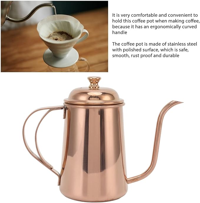 650ml Pour Over Coffe Kettle, 304 Stainless Steel Rustproof Pour Over Kettle Drip Coffee Maker, Hanging Ear Coffee Kettle with Lid,Thickened Gooseneck Coffee Kettle for Home, Kitchen