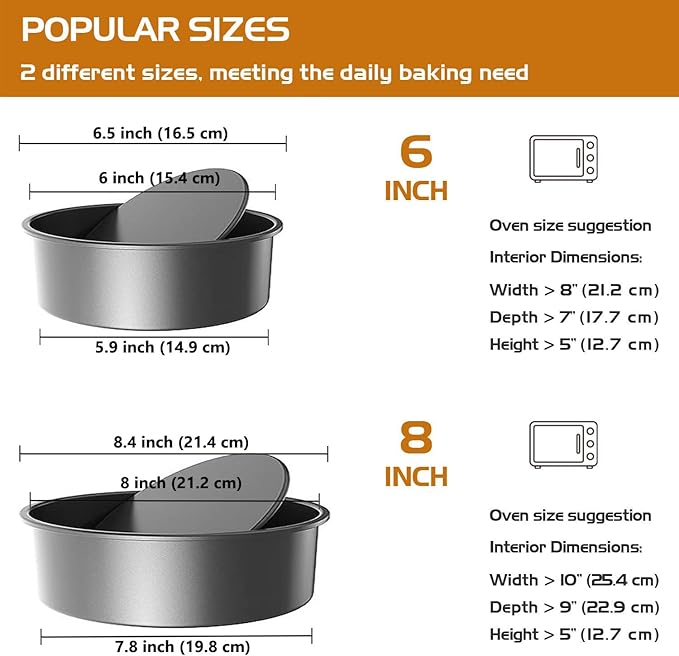CHEFMADE Bakeware Round Cake Pan 2 Pieces, 6-Inch and 8-Inch with Removable Loose Bottom Nonstick & Quick Release Coating Chiffon Bakeware for Oven and Instant Pot Baking (Black)