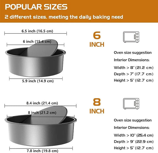 CHEFMADE Bakeware Round Cake Pan 2 Pieces, 6-Inch and 8-Inch with Removable Loose Bottom Nonstick & Quick Release Coating Chiffon Bakeware for Oven and Instant Pot Baking (Black)