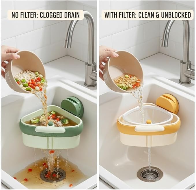 Corner Sink Strainer Food Waste Catcher for Sink, 2025 New Upgraded Suction Cup Press Sink Drainer Basket, Automatic Dumping Sink Strainer Basket (Yellow)