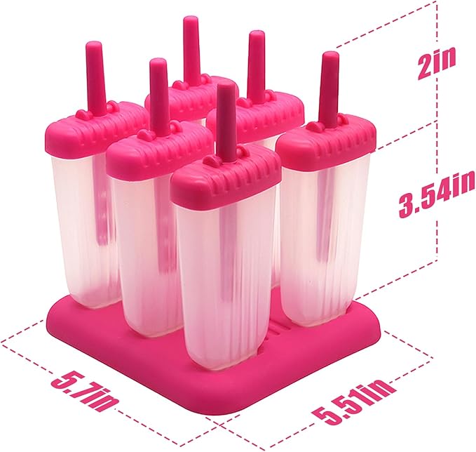 New Resunable Popsicles Molds,Pack of 6 Pce Ice Popsicle Maker- Food Grade BPA Free,Easy-Release Ice Pop Molds,Diy Homemade Popsicle Molds with Resunable Popsicle Sticks (Rose Red)