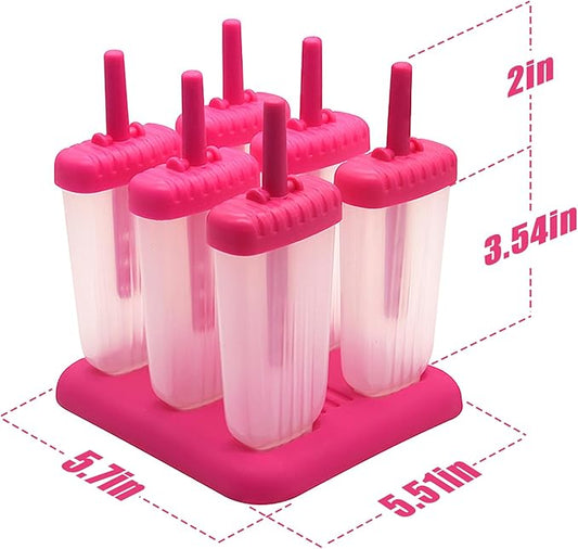 New Resunable Popsicles Molds,Pack of 6 Pce Ice Popsicle Maker- Food Grade BPA Free,Easy-Release Ice Pop Molds,Diy Homemade Popsicle Molds with Resunable Popsicle Sticks (Rose Red)