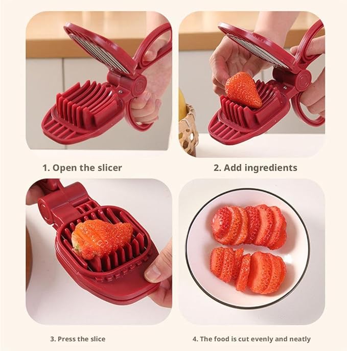 Strawberry Slicer,Egg Slicer for Hard Boiled Eggs,Multipurpose Stainless Steel Wire Fruit Cutter for Banana,Cucumber,Mushroom,Rapid & Safe Slicing Kitchen Gadgets