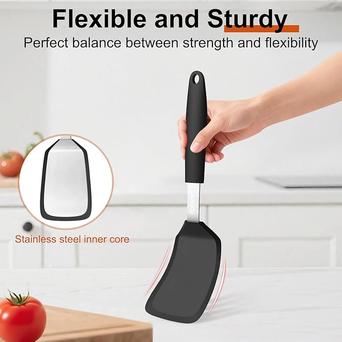 Silicone Spatula, 13 x 3.2 In, 600°F Heat Resistant Kitchen Spatula, BPA Free, Flexible Turner For Non Stick Frying Pan, Cooking, Flipping Egg and Pancake, Dishwasher Safe, Black