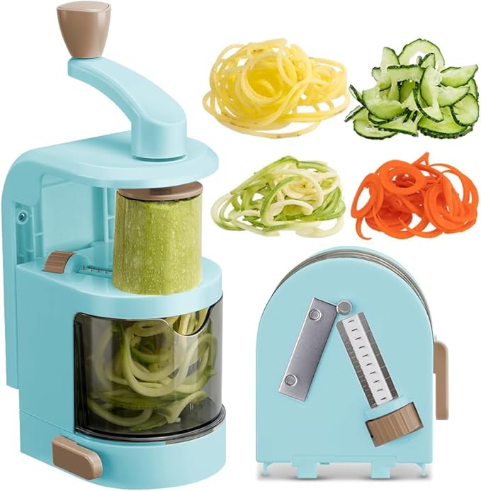 Maxceysen Vegetable Spiralizer 4in1 Rotating Blade Veggie Spiralizer Zucchini Noodle Maker with Strong Suction Cup Spiral Vegetable Cutter Slicer